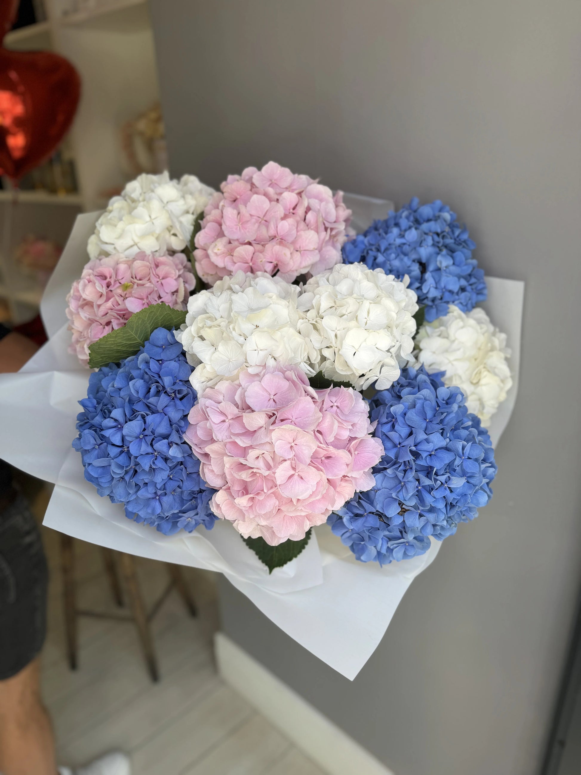 Hydrangea Summer Bouquet – Pink, Blue and White Hand-Tied | Bambi