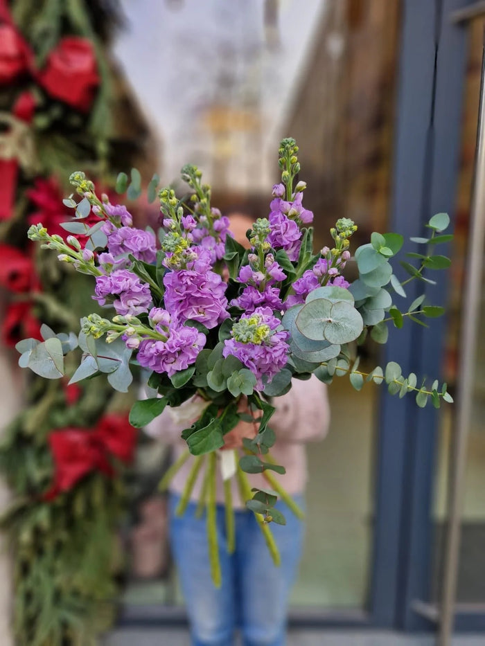 Purple Levkonia Bouquet with Eucalyptus | Bambi - Bambi