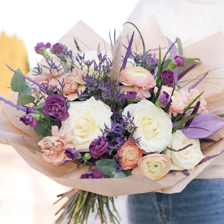Purple Love Bouquet – Ranunculus & Carnations | Bambi