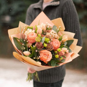 Roses & Seasonal Flowers Bouquet – Elegant Hand-Tied Bouquet | Bambi