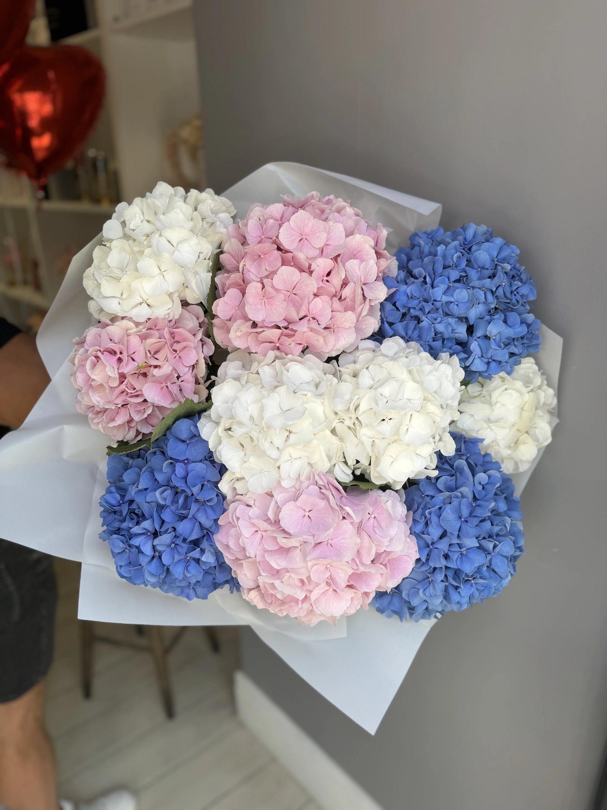Hydrangea Summer Bouquet – Pink, Blue and White Hand-Tied | Bambi