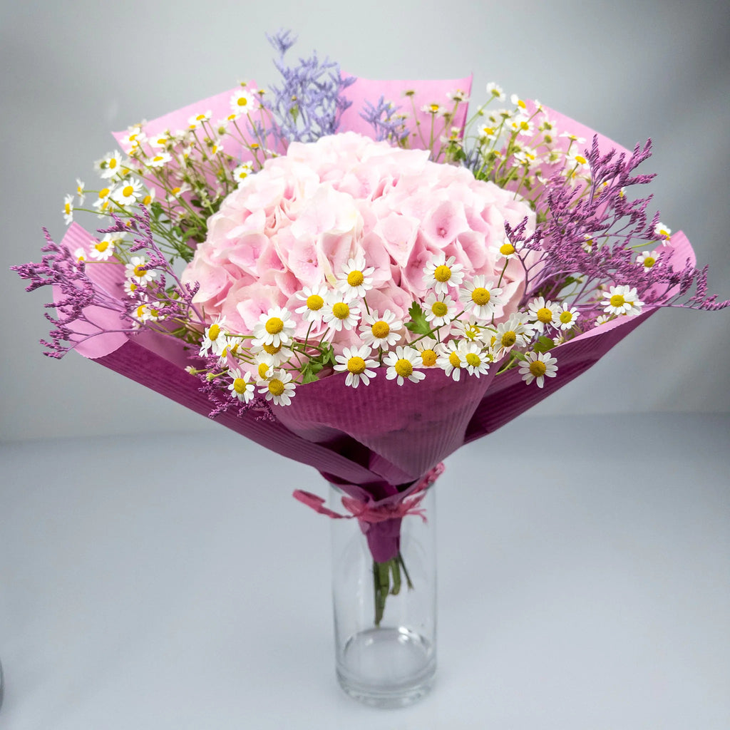 Hydrangea, Chamomile & Limonium Bouquet – Pink Cloud | Bambi