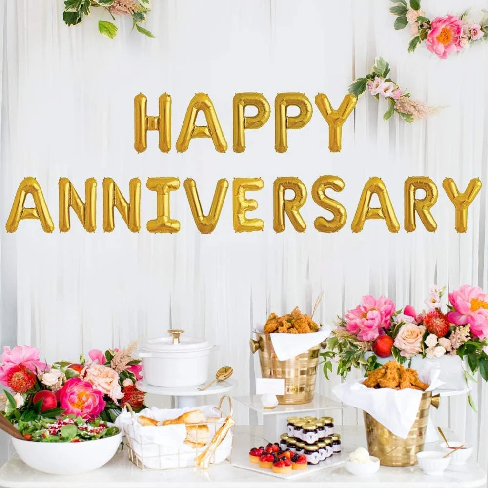 Gold HAPPY ANNIVERSARY Foil Balloon Kit 16" – Air-Filled | Bambi Dubai