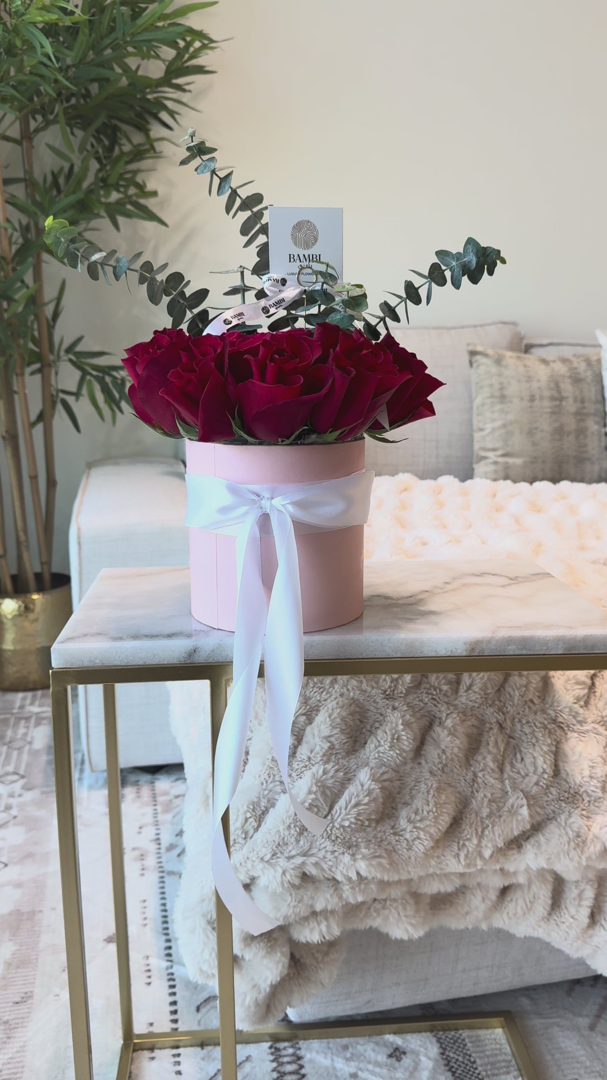 Serene - 15 Red Reflexed Roses and Eucalyptus Box - Bambi
