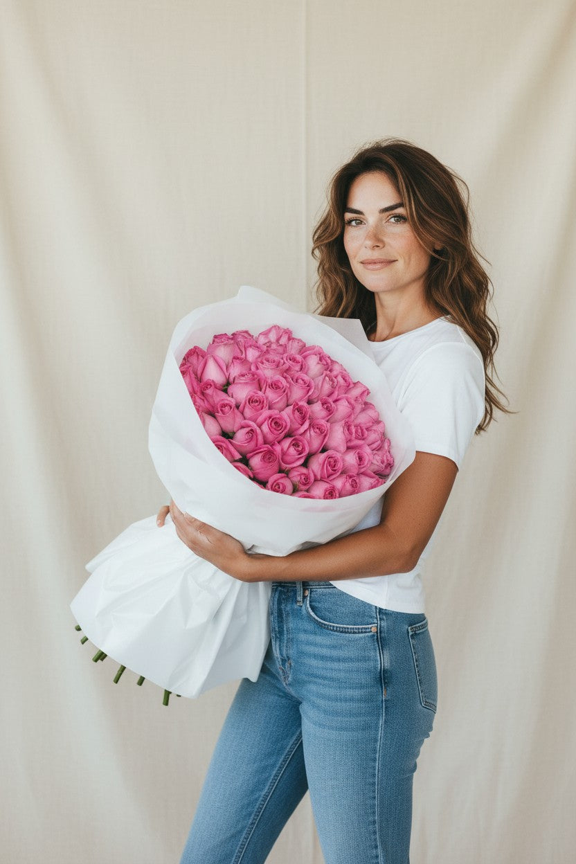 75 Hot Pink Rose Bouquet